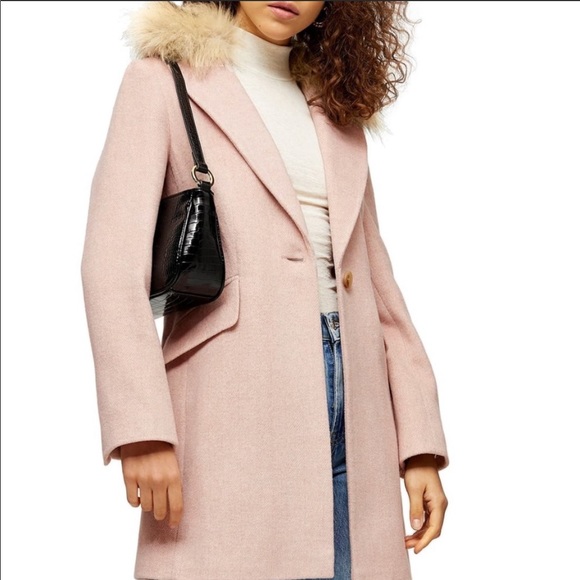 Topshop Jackets & Blazers - Topshop Monica Faux Fur Pastel Pink Coat